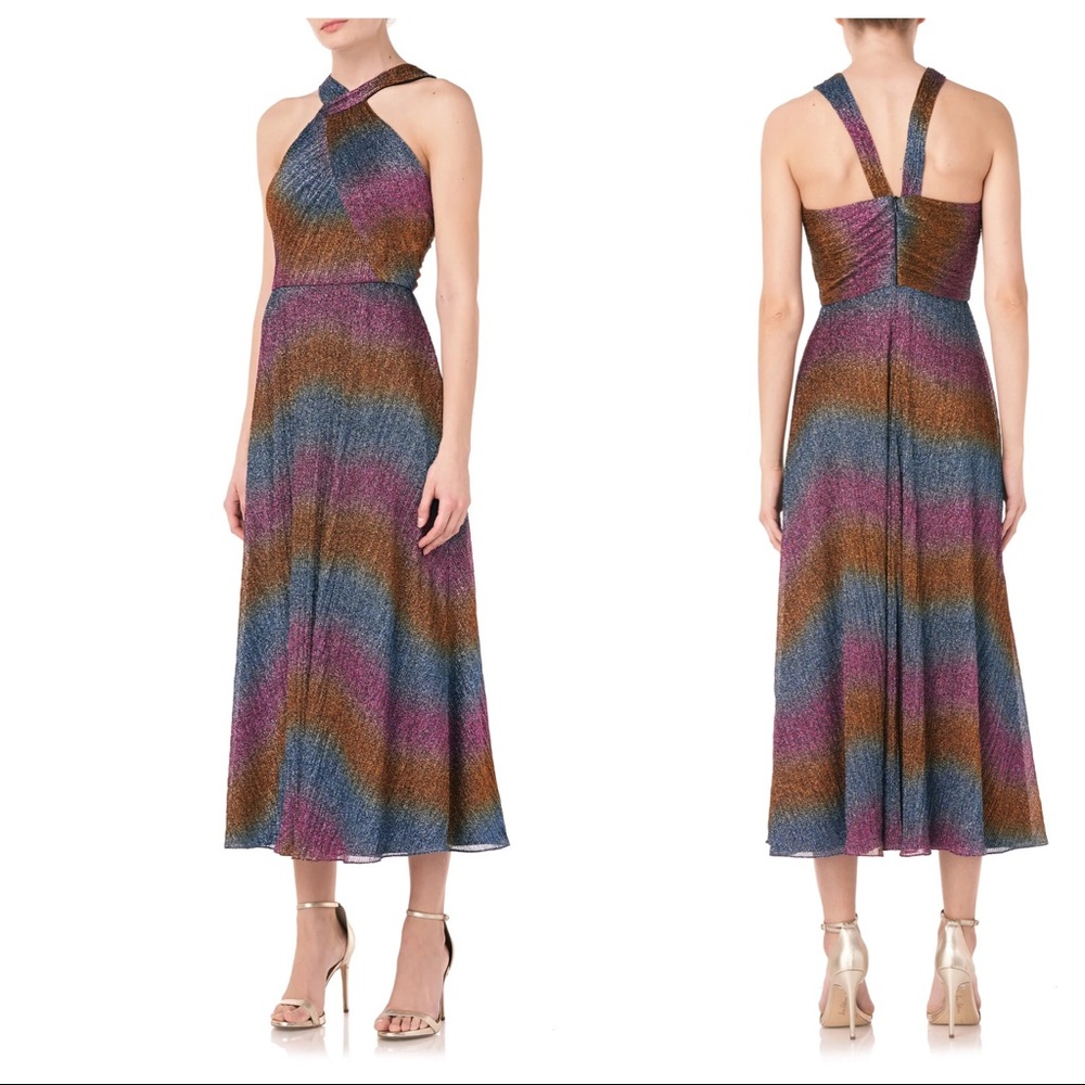 NWOT Monique Lhuillier Rainbow Shine Halter Dress